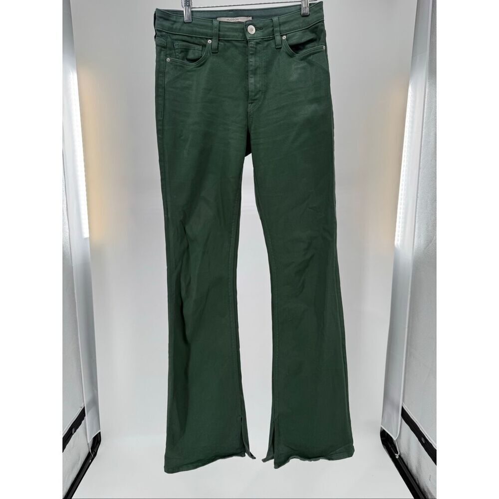 Hudson Barbara Coates Forest Walk Green Flare Slit Jeans 28